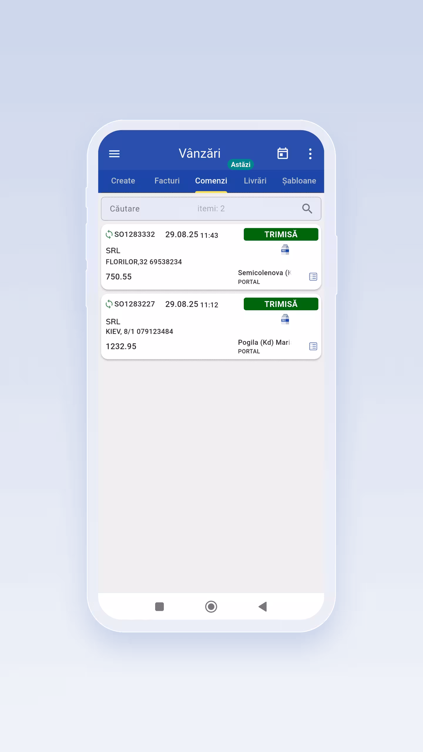 JLC | CRM mobil agenți vânzări | Administrare comenzi, facturi și livrări | Status execuție în timp real