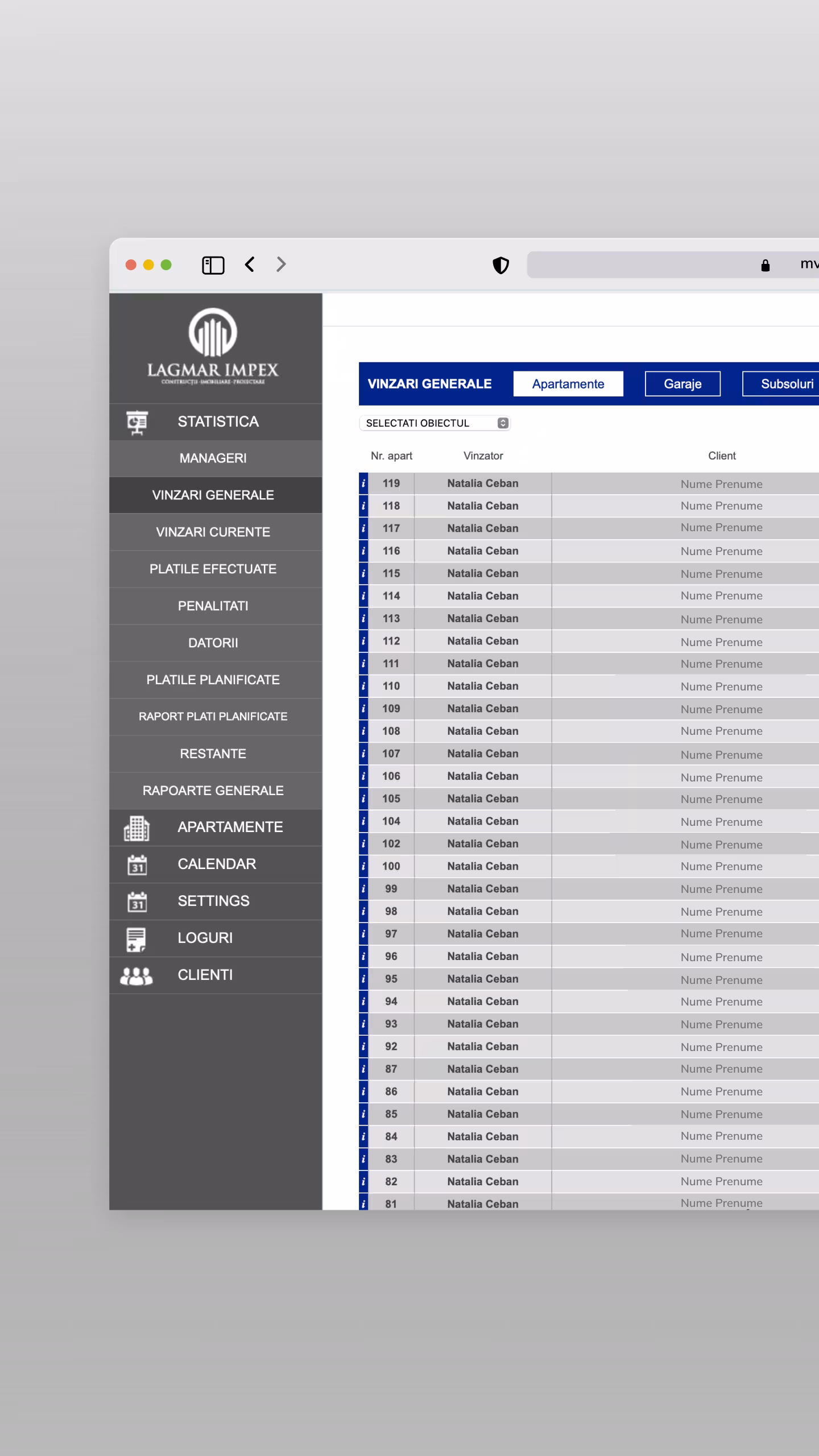 Lagmar | CRM imobiliar | Istoric interacțiuni clienți | Monitorizare plăți în tranșe și contracte