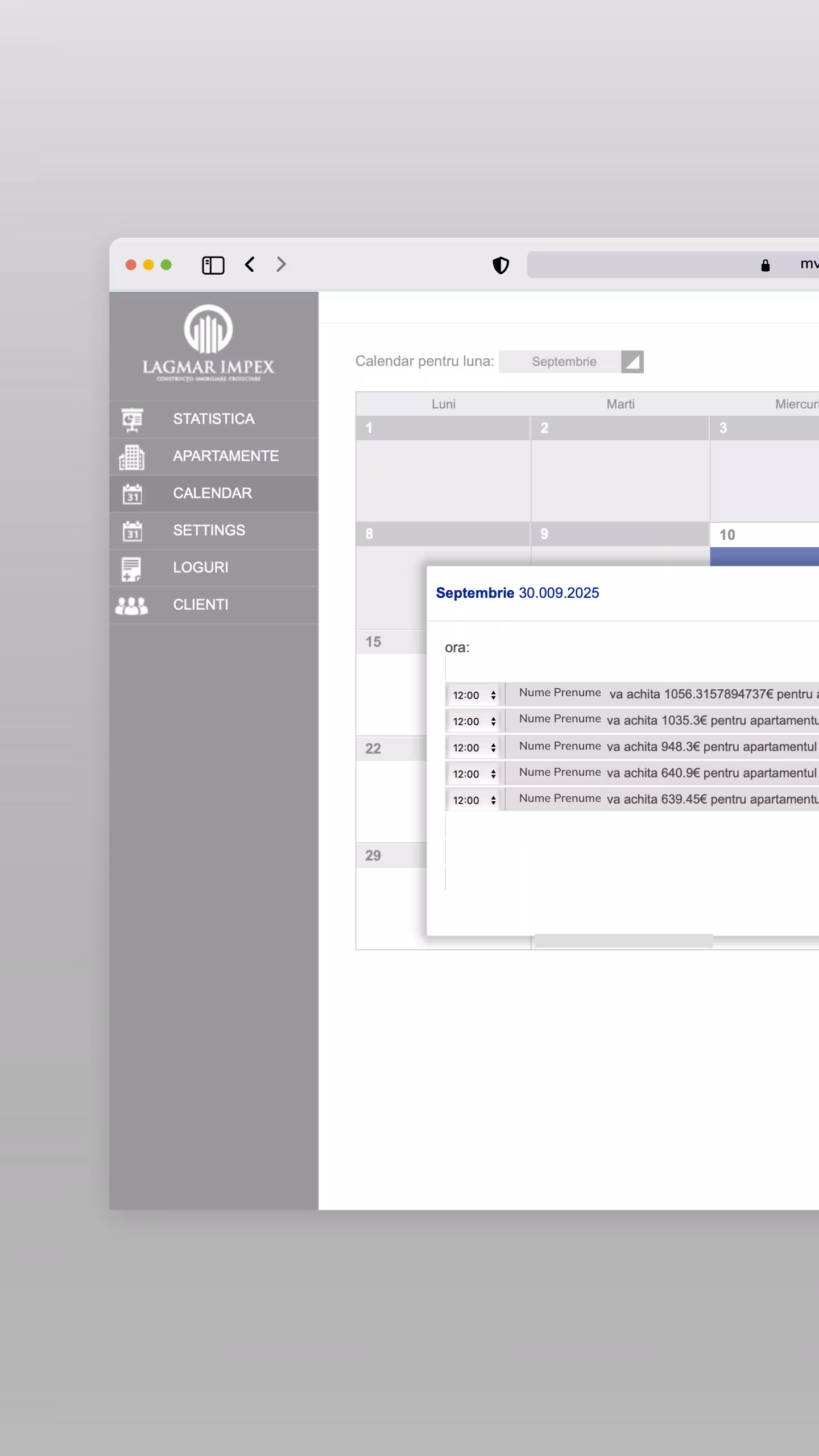 Lagmar | CRM imobiliar personalizat | Gestionare sarcini echipă | Calendar notificări și execuție activități