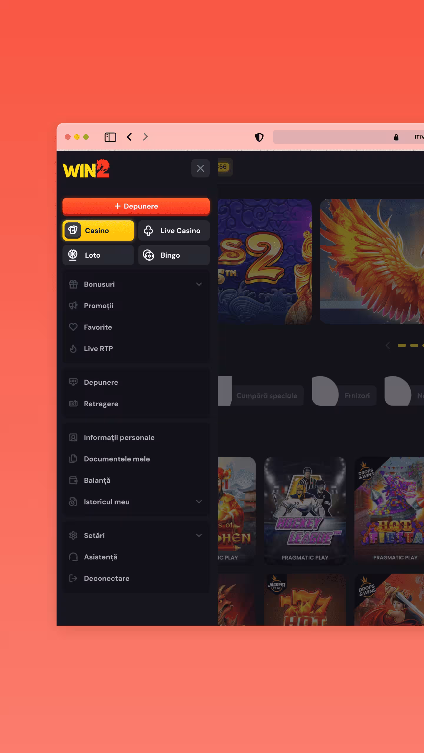 WIN2.ro | Cont utilizator în platforma iGaming | Administrare date, sold, istoric jocuri, verificare KYC și setări de securitate avansate