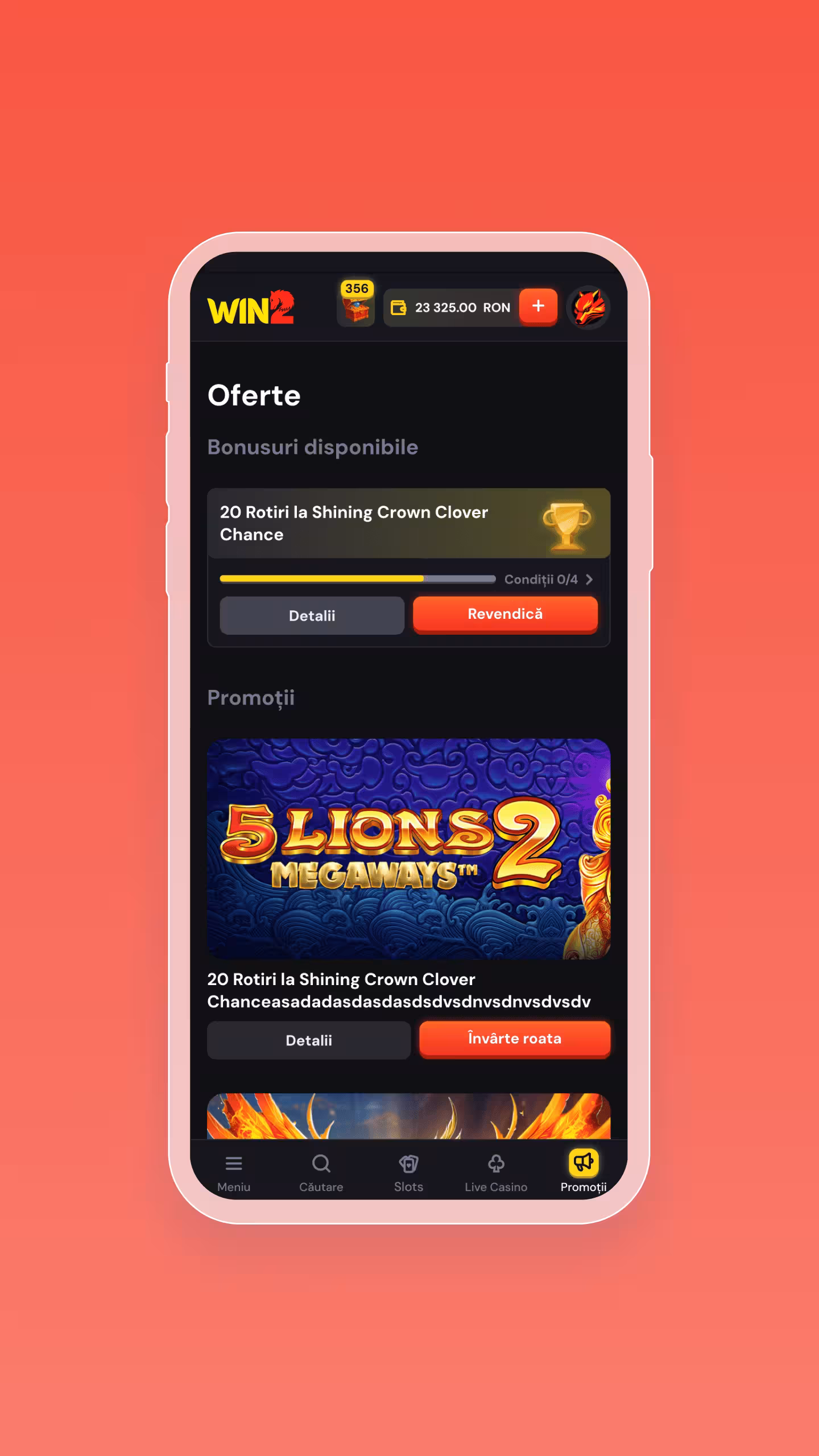 WIN2.ro | Campanii promoționale și bonusuri zilnice | Pachete de bun-venit, rotiri gratuite și oferte exclusive pentru jucători fideli în aplicația mobilă