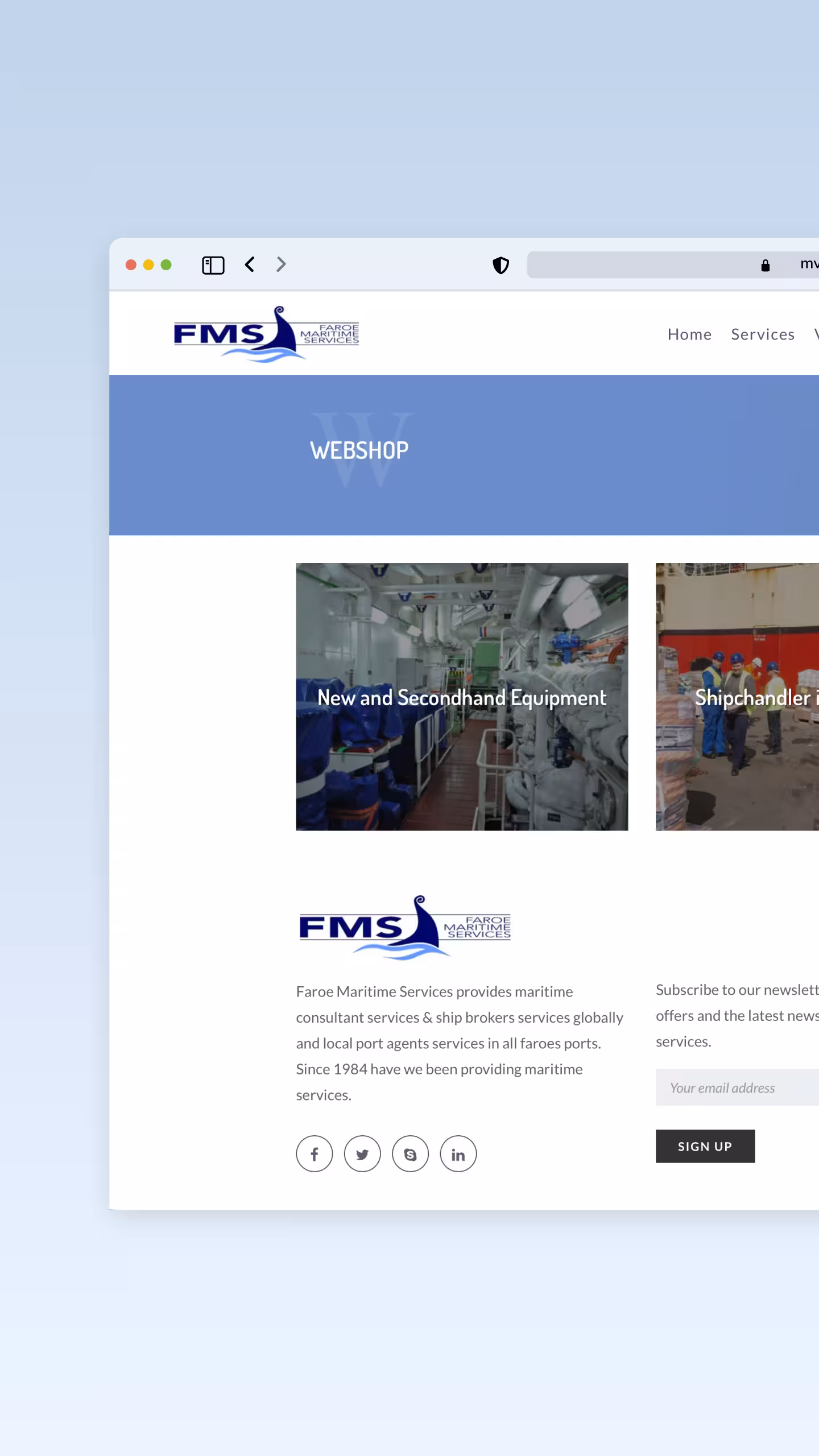 Faroe Maritime Services | Webshop integrat pentru echipamente maritime | Categorii, filtrare și achiziție online direct de la furnizor autorizat | Platformă integrată în website-ul corporativ
