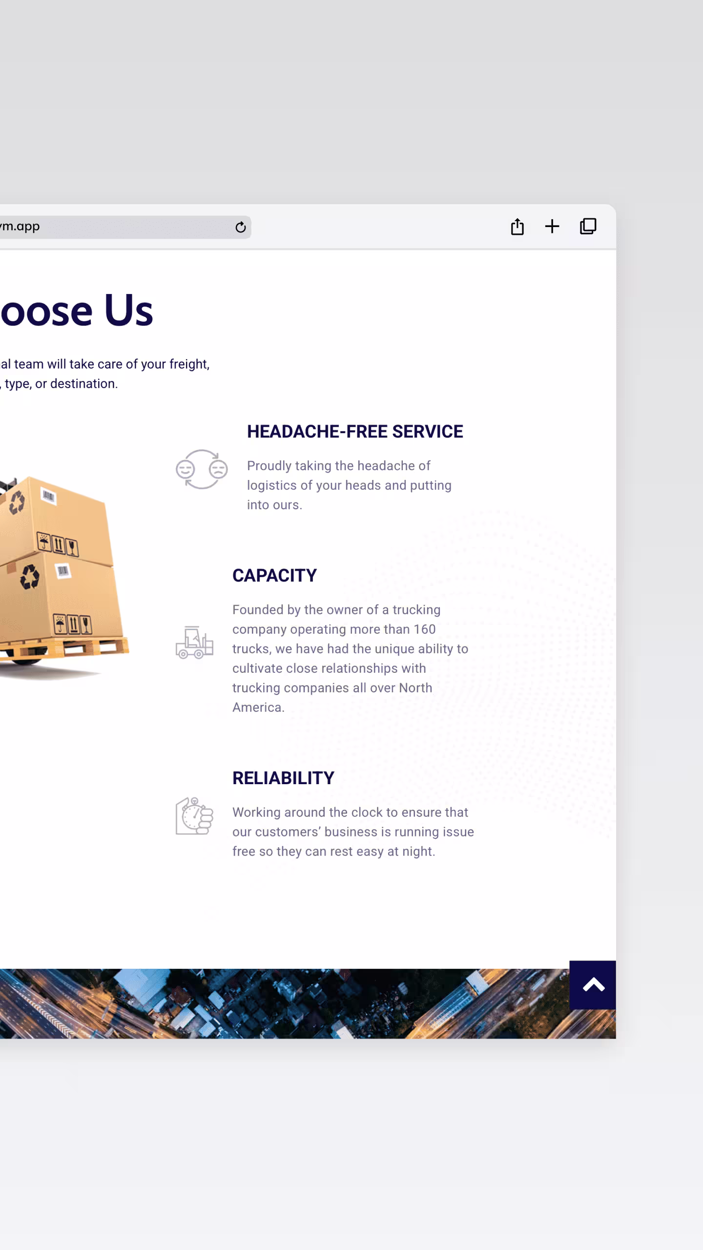 IGT Logistics | Website informativ despre procesul logistic | Prezentare vizuală a etapelor de colaborare, de la solicitarea ofertei până la livrare, cu accent pe eficiență și transparență operațională