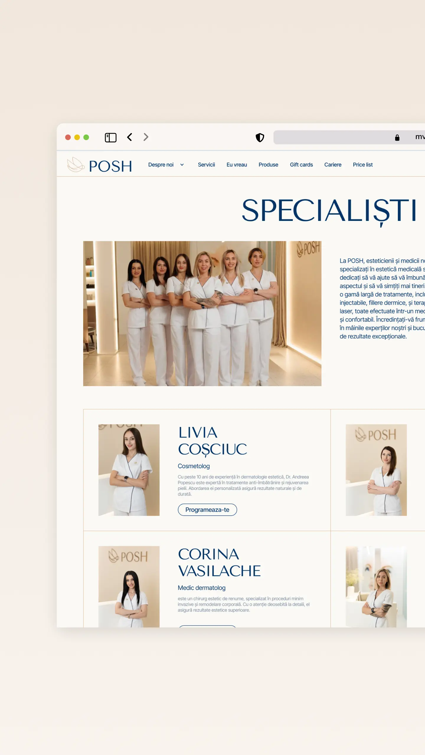 POSH Beauty Institute | Pagina dedicată specialiștilor clinicii | Profiluri individuale pentru medici cosmetologi și experți în tratamente estetice, cu experiență și certificări internaționale