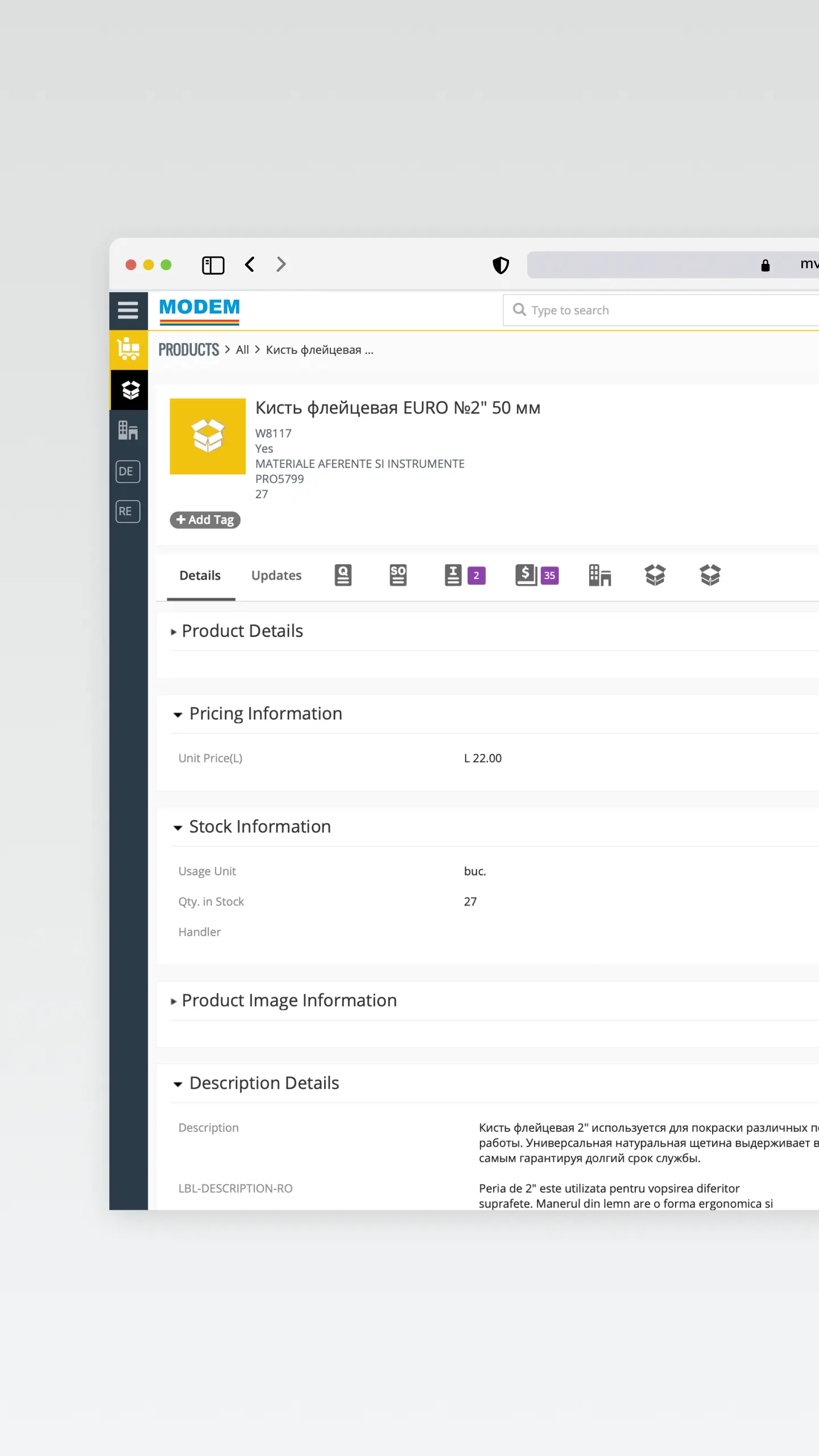 MODEM | Sistem CRM – gestionarea comenzilor și relațiilor cu clienții | Fișă produs: stocuri în timp real, prețuri speciale, istoric comenzi, specificații tehnice | decizie rapidă