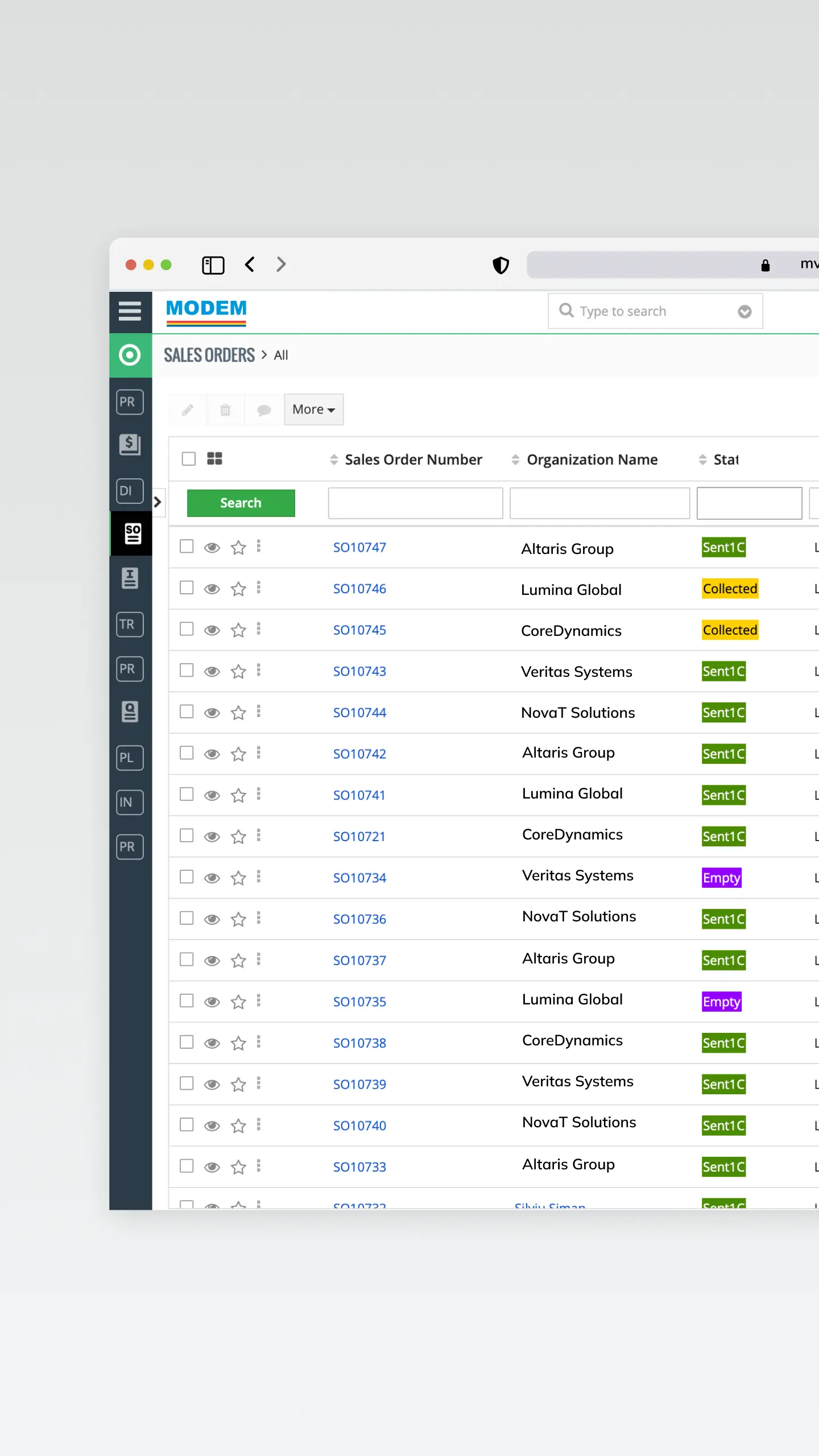 MODEM | Sistem CRM – gestionarea comenzilor și relațiilor cu clienții | Previzualizare comenzi și statusuri primite din magazin online și agenți în teritoriu | control operațional unificat